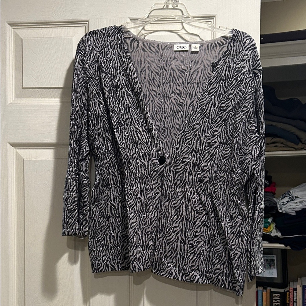 Cato Black and White Zebra Print V-Neck Blouse